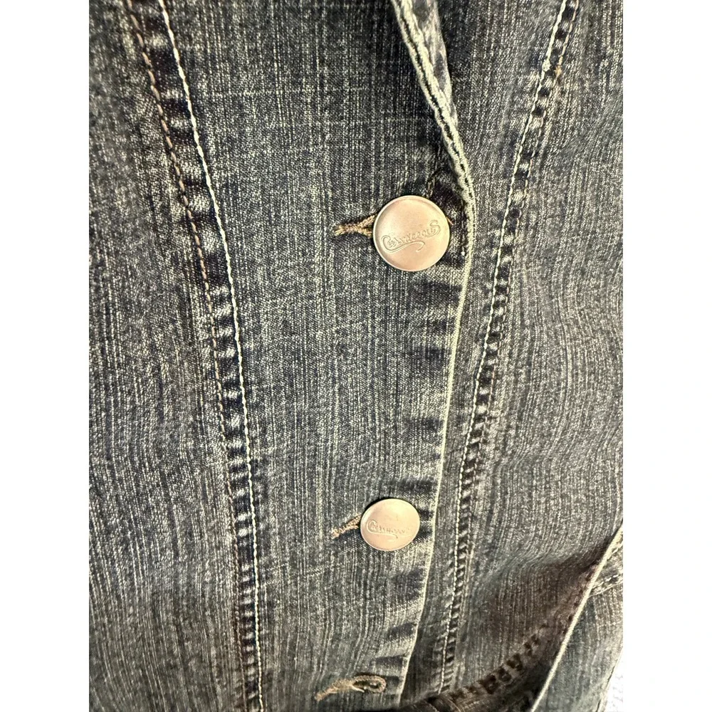 Y2K Vintage Curvaceous Denim Jean Jacket Belted Button Down Blue‎ Womens Size L
